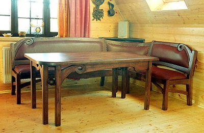 Meble drewniane unikatowy stół dębowy tapicerowane lawy, urzadzanie wnetrz. #2015