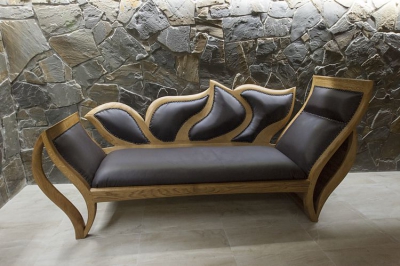 drewniana dębowa unikatowa sofa szezlong #2082