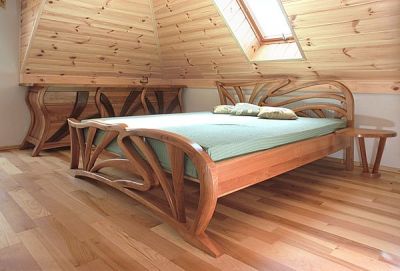 Meble drewniane unikatowe artystyczne lozko do sypialni z drewna czeresni na wymiar, projekt autorski. #3121