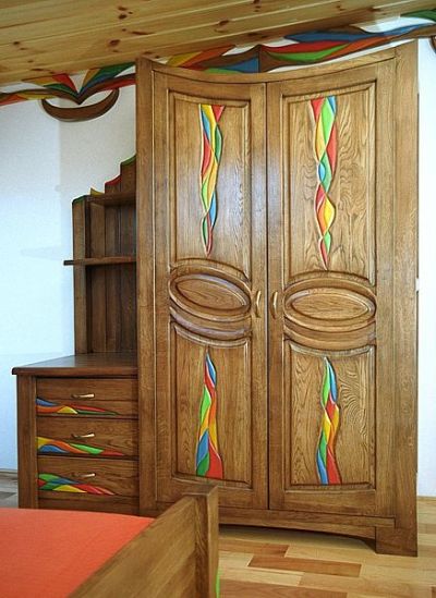 drewniana dębowa szafa unikatowa artystyczna dizajnerska do sypialni, aranżacja wnętrz. #3132