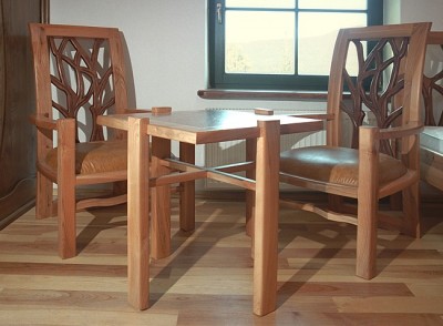 Meble drewniane artystyczne fotela unikatowy stolik na wymiar autorskie. #3144