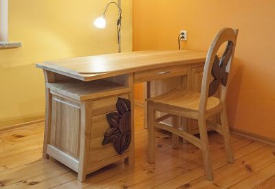 drewniane dębowe biurko z krzesłem #31891